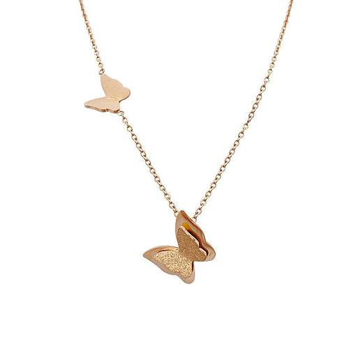Sweet Butterfly Stainless Steel Plating 18K Gold Plated Pendant Necklace