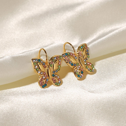 Fashion Butterfly Stainless Steel  Earrings Plating Inlay Zircon Stainless Steel  Earrings 1 Pair