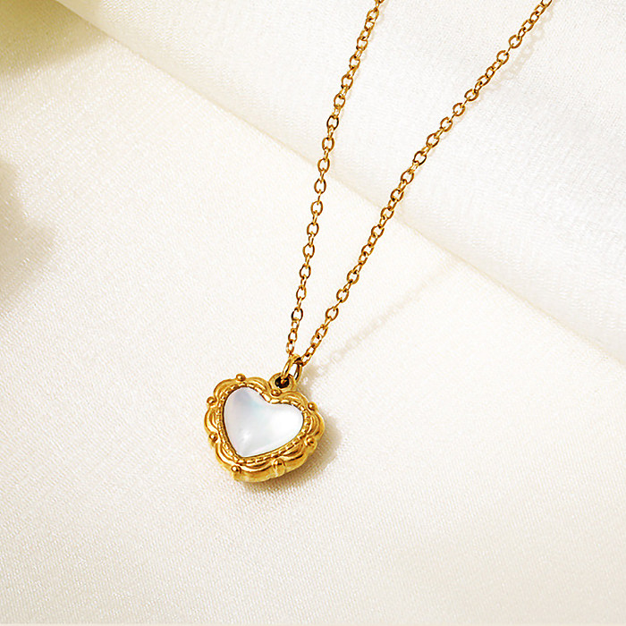 Wholesale Sweet Heart Shape Stainless Steel  18K Gold Plated Shell Pendant Necklace