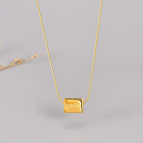 Simple Style Letter Square Smiley Face Stainless Steel Plating 18K Gold Plated Pendant Necklace