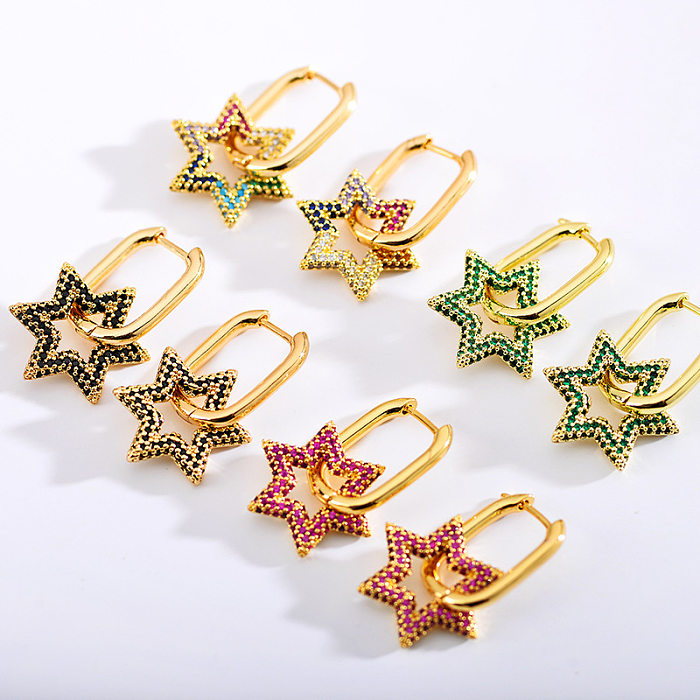 1 Pair Retro Square Star Stainless Steel  Inlay Artificial Gemstones Earrings
