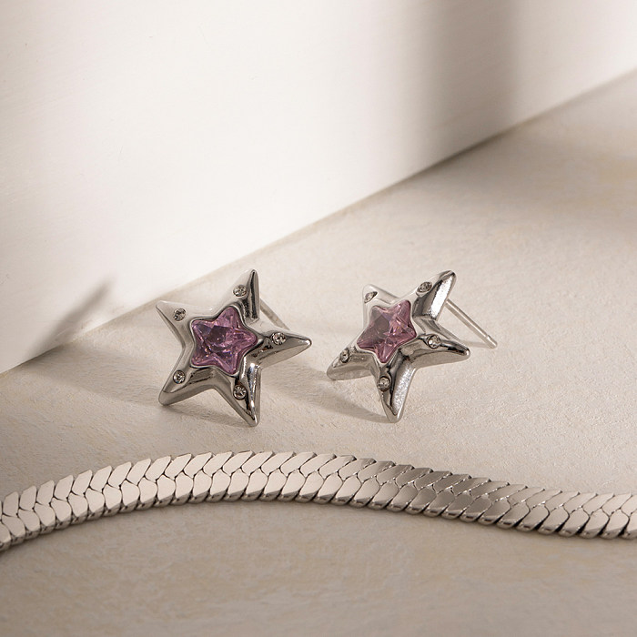 1 Pair IG Style Pentagram Plating Stainless Steel  Ear Studs