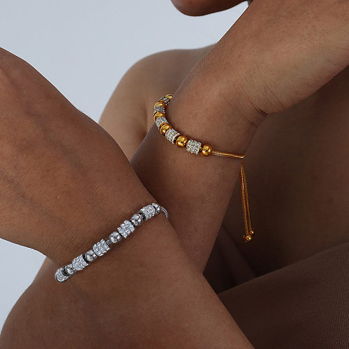 Simple Style Solid Color Titanium Steel Inlay Artificial Crystal Bracelets