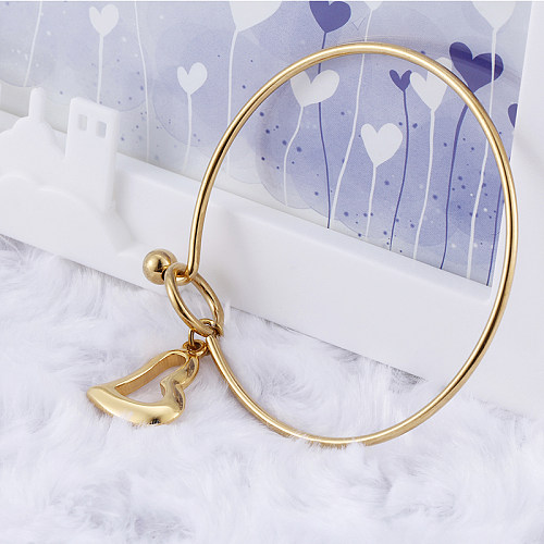 Elegant Modern Style Heart Shape Stainless Steel Titanium Steel Plating 18K Gold Plated Bangle