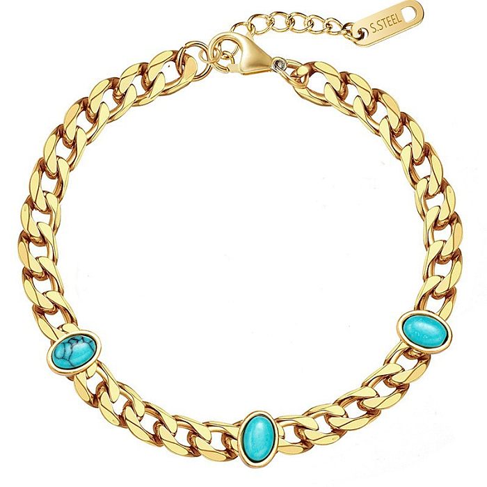 Bracelets ronds en titane et acier avec incrustation de Zircon Turquoise, 1 pièce