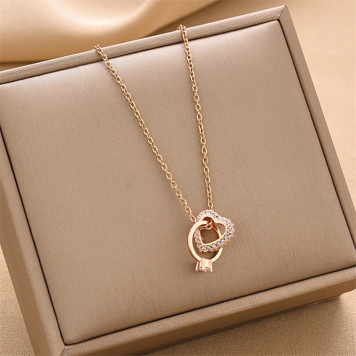 Fashion Round Heart Shape Stainless Steel Plating Inlay Rhinestones Necklace 1 Piece