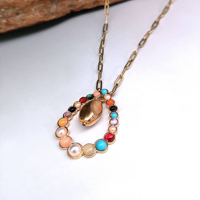 IG Style Water Droplets Stainless Steel  Copper Artificial Gemstones Pendant Necklace In Bulk