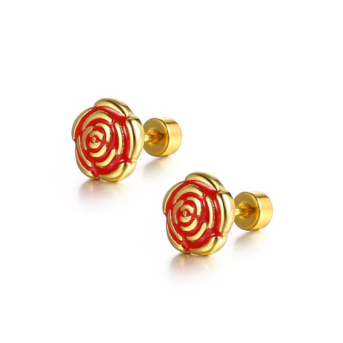Retro Rose Flower Stainless Steel Stud Earrings Single