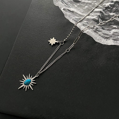 Retro Hexagram Stainless Steel Plating Inlay Turquoise Pendant Necklace 1 Piece