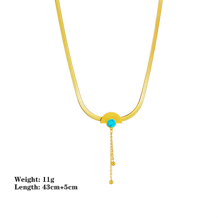 Classical Lady Sector Stainless Steel Plating Inlay Turquoise Pendant Necklace
