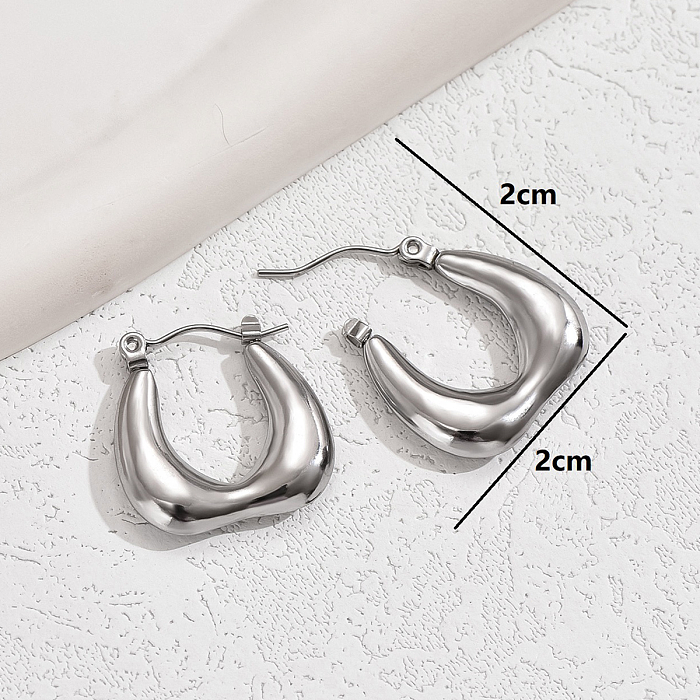 1 paire de boucles d'oreilles créoles plaquées en forme de U de style vintage basique en acier inoxydable plaqué or blanc 18 carats