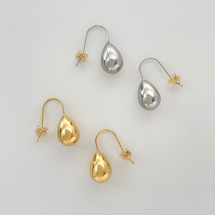 1 paire de boucles d'oreilles pendantes plaquées or 18 carats, Style Simple, couleur unie, en acier inoxydable
