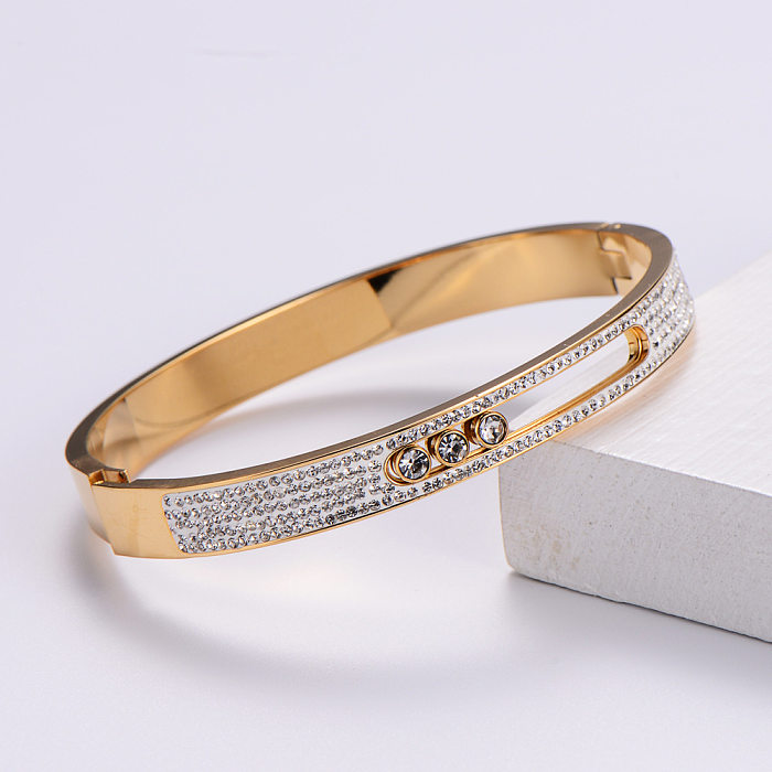 Pulsera de acero inoxidable con pulsera de diamantes para mujer coreana