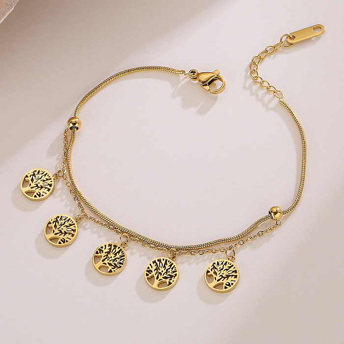 Bracelets en diamant artificiel plaqué or 1 carats, 18 pièce, Style INS, en forme de cœur d'arbre, en acier titane, vente en gros
