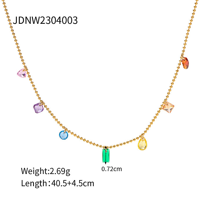 Casual Round Water Droplets Rectangle Stainless Steel  Tassel Plating Zircon 18K Gold Plated Necklace