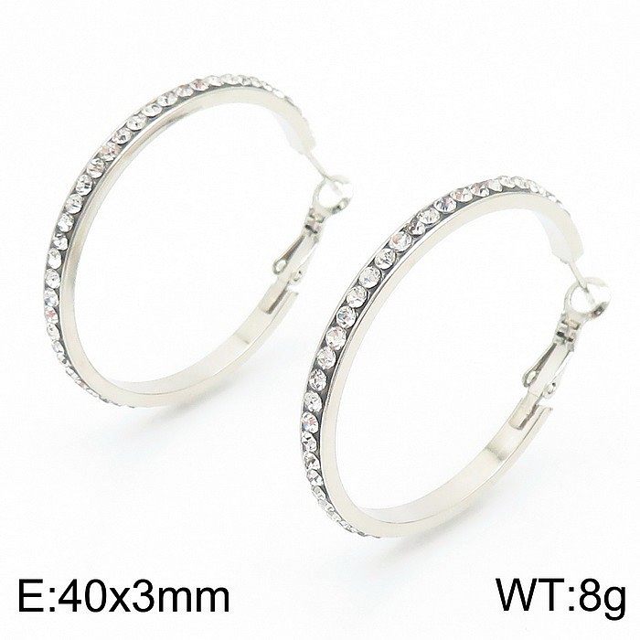 1 Pair Bridal Shiny Solid Color Plating Inlay Stainless Steel  Artificial Diamond 18K Gold Plated Hoop Earrings