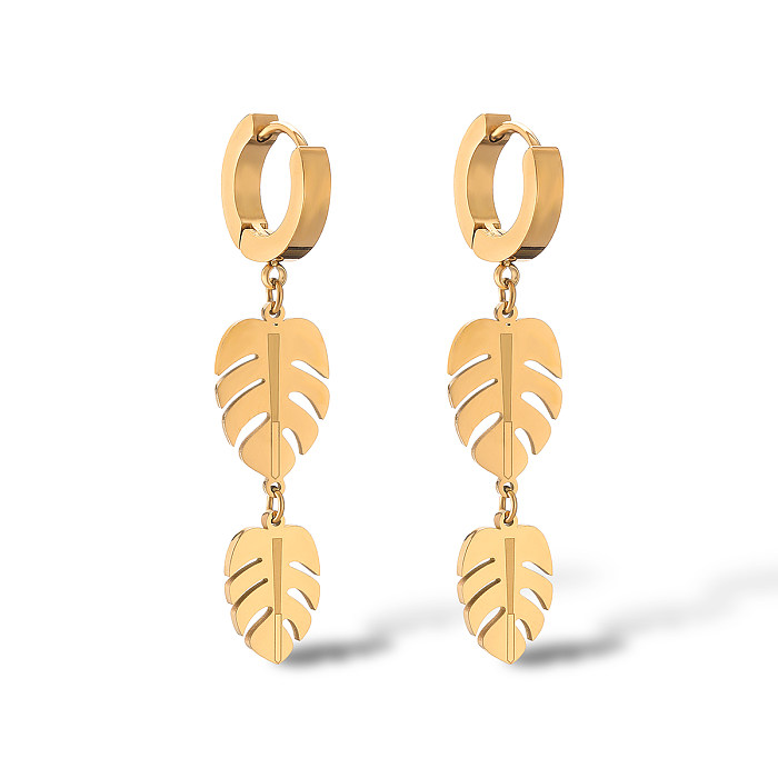 1 Pair Simple Style Commute Leaf Plating Stainless Steel 18K Gold Plated Drop Earrings
