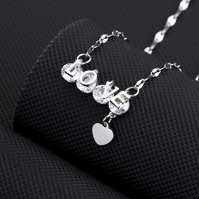 1 Piece Simple Style Letter Stainless Steel Plating Inlay Zircon Pendant Necklace
