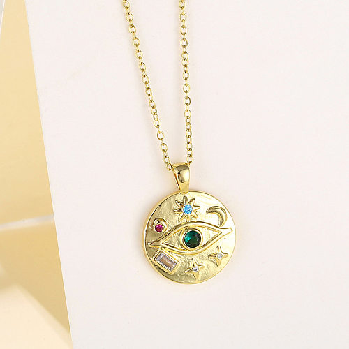 Casual Retro Eye Stainless Steel  Plating Inlay Zircon 18K Gold Plated Pendant Necklace