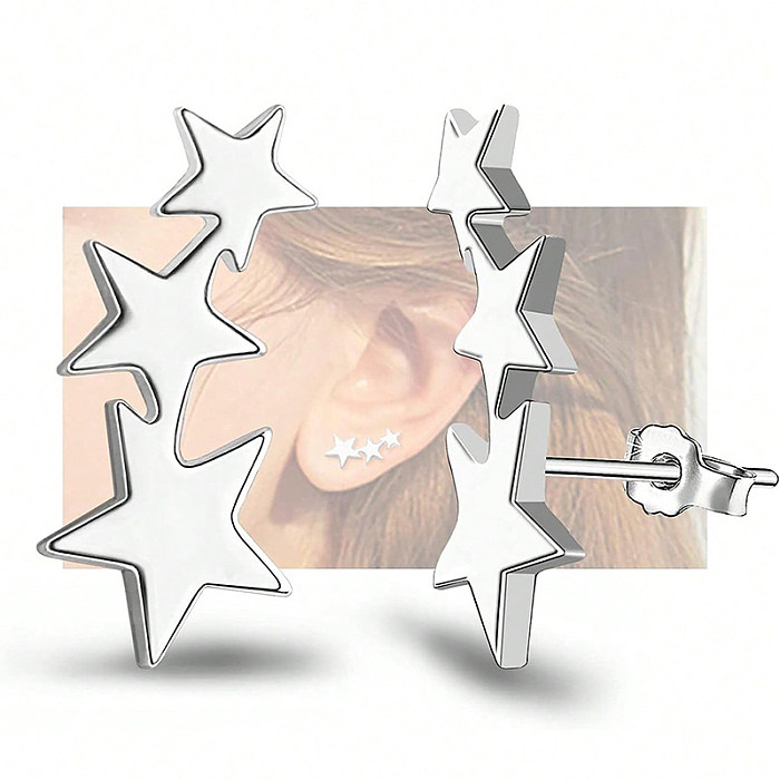 1 paire de clous d'oreilles en acier inoxydable, Style français Simple, étoile