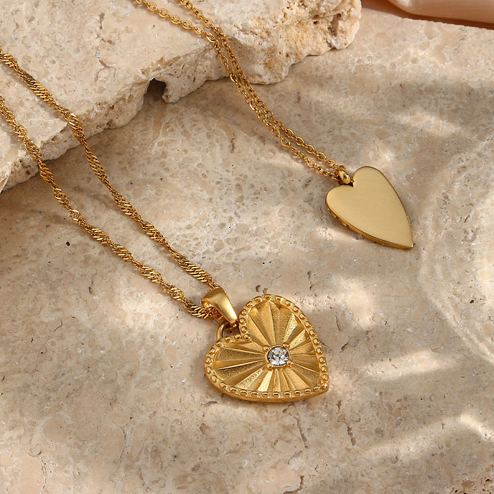Fashion Round Heart Shape Stainless Steel  Necklace Inlaid Zircon Stainless Steel  Necklaces