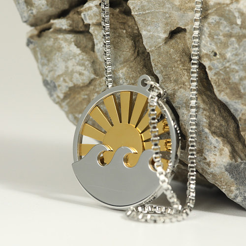Modelo de designer original hailang pingente colar de duas cores sun spray pingente colar de aço inoxidável onda colar