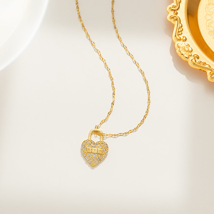 Chinoiserie Elegant Streetwear Heart Shape Stainless Steel Inlay Zircon Pendant Necklace