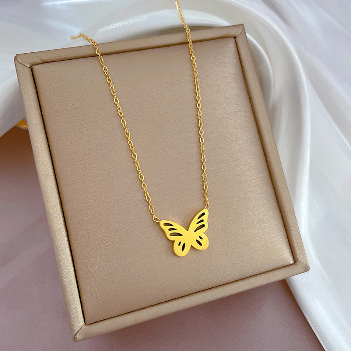 Collier pendentif élégant papillon en acier inoxydable plaqué