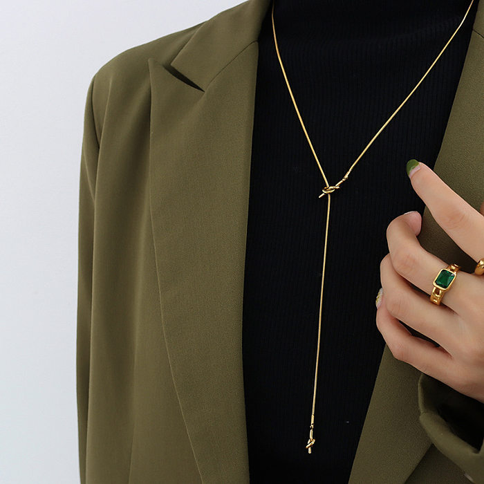 Colar de moda japonesa e coreana primavera e verão longo suéter corrente feminino popular geométrico atado borla aço inoxidável 18k ouro feminino m045