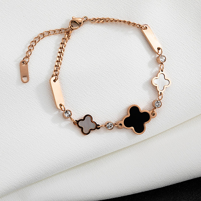 Lady Flower Titanium Steel Plating Inlay Artificial Diamond Shell Bracelets