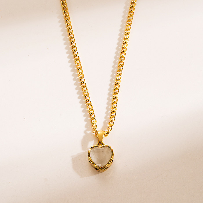 Collier avec pendentif rétro en forme de cœur, 1 pièce, en acier inoxydable, plaqué or 14 carats, Zircon, vente en gros