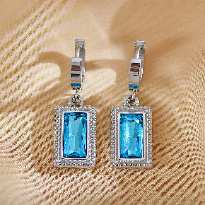 1 Pair Elegant Luxurious Simple Style Square Plating Inlay Stainless Steel  Zircon Silver Plated Earrings