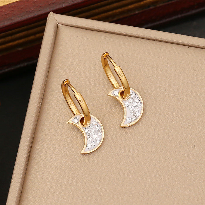 Fashion Star Moon Heart Shape Stainless Steel  Plating Rhinestones Earrings 1 Pair