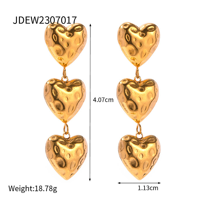 1 par de brincos em forma de coração estilo IG banhados a ouro 18K plissados ​​em aço inoxidável