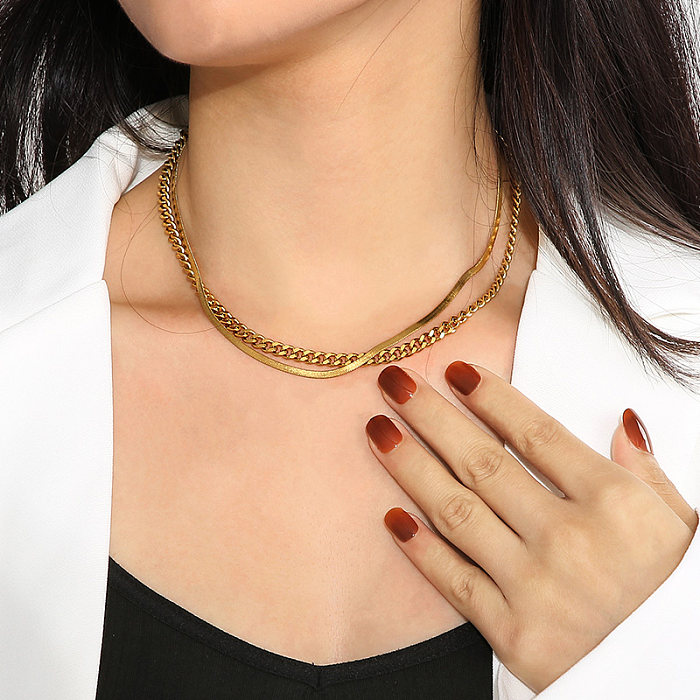 Casual Modern Style Solid Color Stainless Steel  Stainless Steel Plating 18K Gold Plated Layered Necklaces