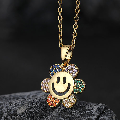 Cartoon Style Simple Style Flower Stainless Steel Inlay Zircon Pendant Necklace