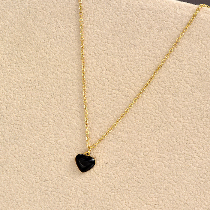 Collier avec pendentif en forme de cœur, Style français, en acier inoxydable, plaqué or 1 carats, 14 pièce, vente en gros