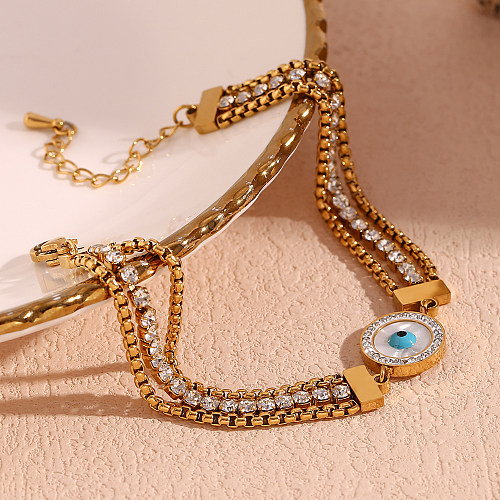 Pulseras chapadas en oro de 18K con circonita y diamantes de imitación con incrustaciones de acero inoxidable con ojo de estilo simple informal