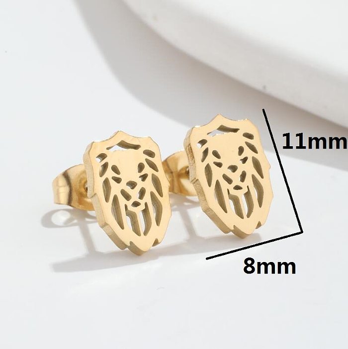 1 paire de clous d'oreilles rétro en acier inoxydable plaqué Lion