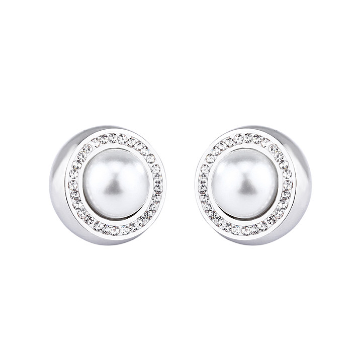 1 Pair Lady Solid Color Inlay Stainless Steel  Rhinestones Shell Ear Studs