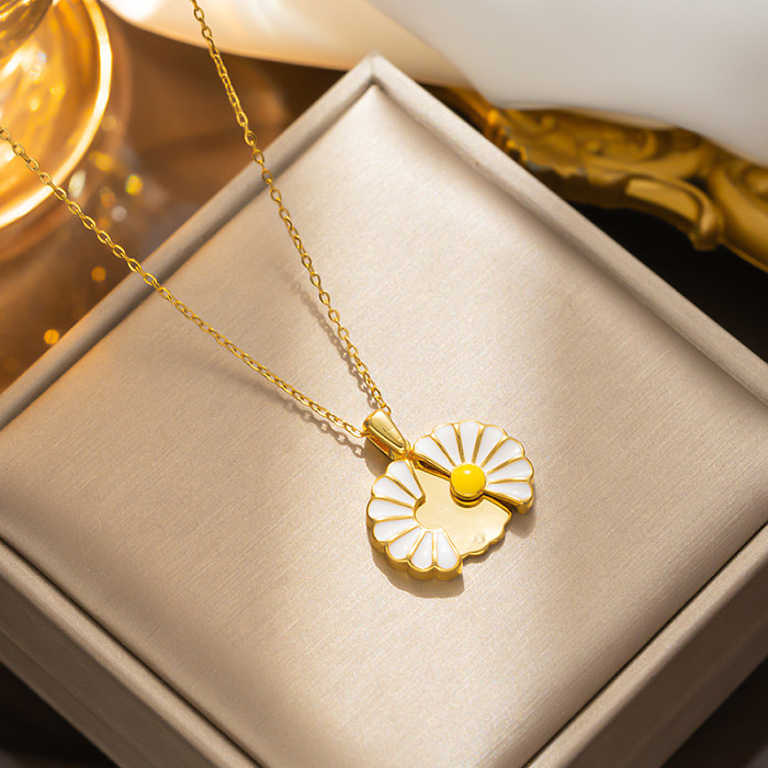 Simple Style Daisy Stainless Steel  Plating Inlay Zircon 18K Gold Plated Pendant Necklace