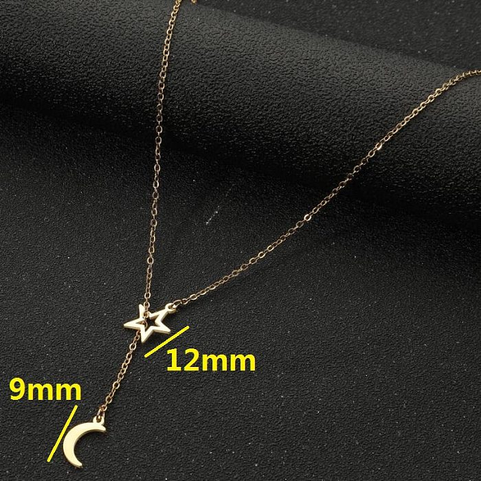 Modern Style Simple Style Star Moon Stainless Steel  Plating Hollow Out Pendant Necklace