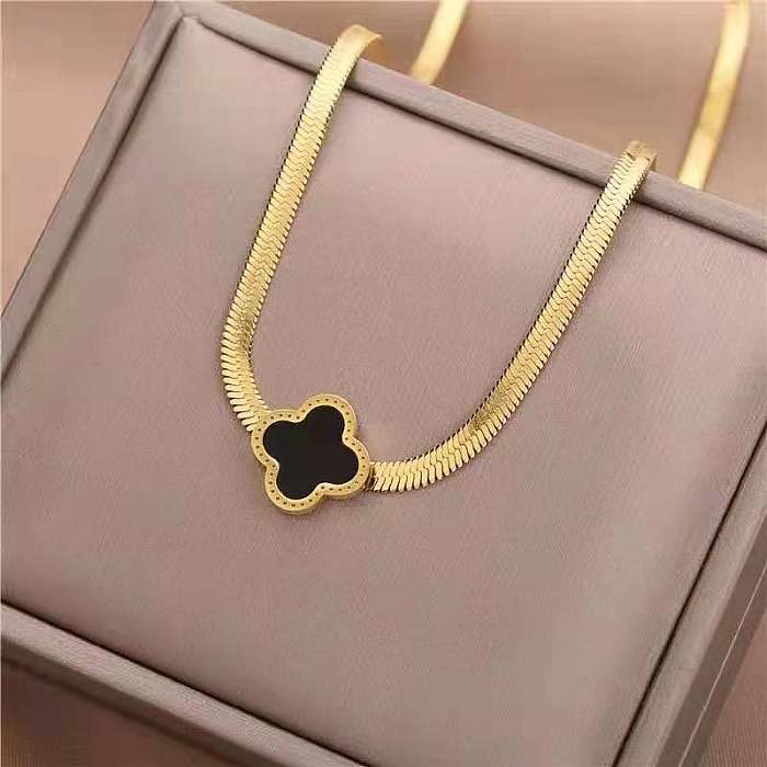 Retro Simple Style Geometric Letter Stainless Steel Inlay Zircon Necklace