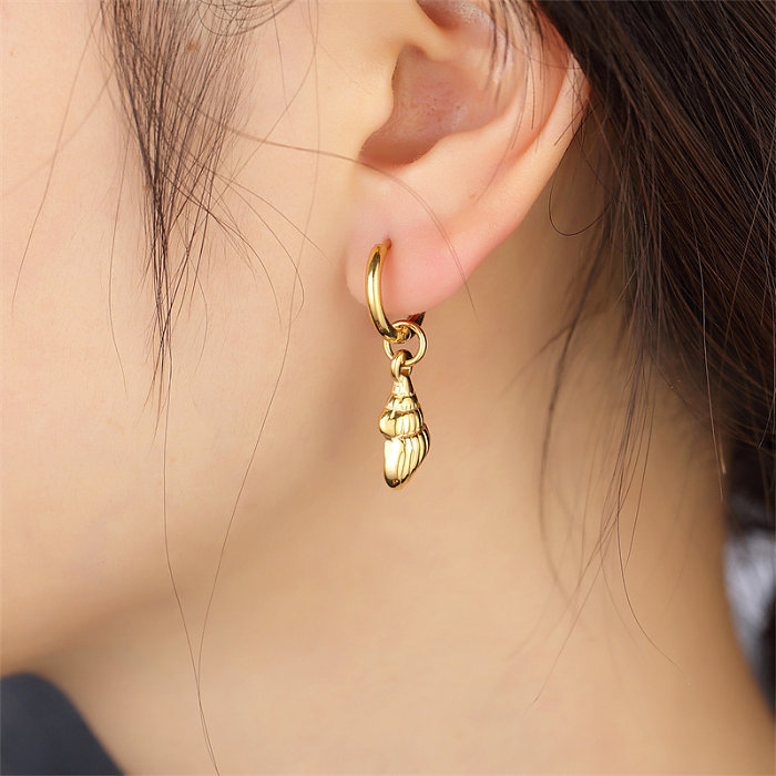 1 Pair Simple Style Classic Style Starfish Conch Shell Plating Stainless Steel  Gold Plated Earrings