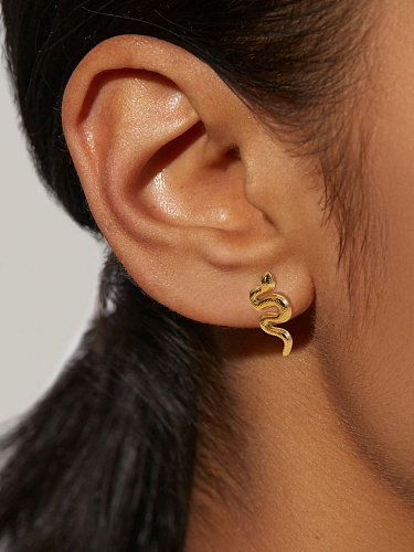 Fashion 18K Gold Electroplated Stainless Steel  Snake-shaped Earrings