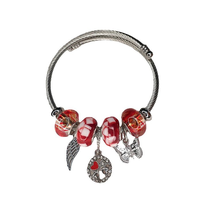 Lady Butterfly Stainless Steel Alloy Resin Artificial Gemstones Bangle In Bulk