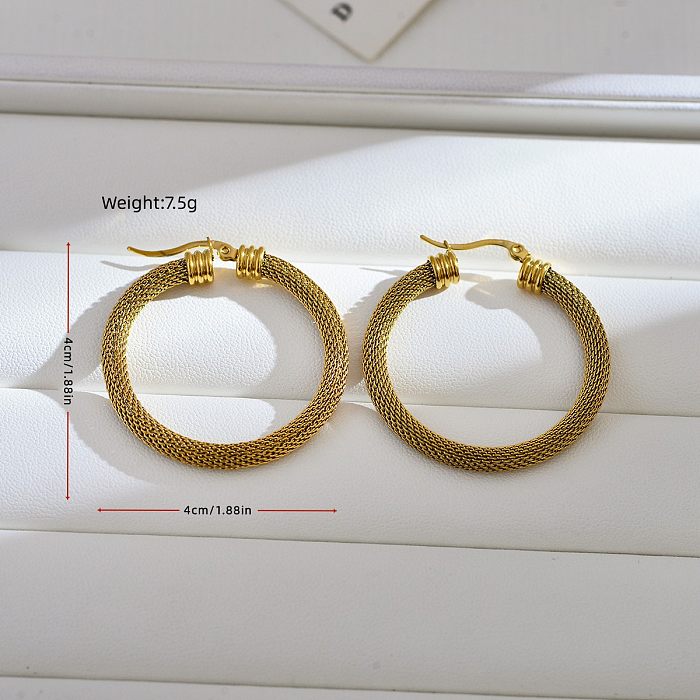 1 paire de boucles d'oreilles créoles en acier inoxydable plaqué or 18 carats, Style classique élégant, couleur unie