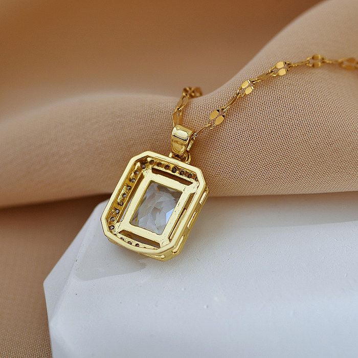 IG Style Simple Style Rectangle Stainless Steel  Copper Plating Inlay Zircon Pendant Necklace