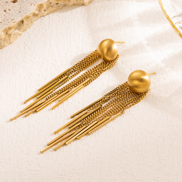 1 Pair Elegant Round Tassel Stainless Steel  Plating Hollow Out 18K Gold Plated Drop Earrings