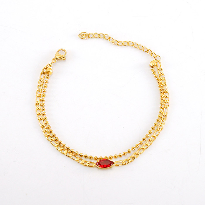 Casual Modern Style Solid Color Stainless Steel Layered Plating Inlay Zircon 18K Gold Plated Bracelets